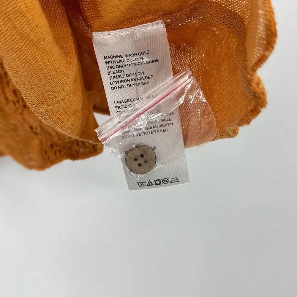 Free People Womens Rust Orange Button-Up Lace Trim Mae Top Size Medium